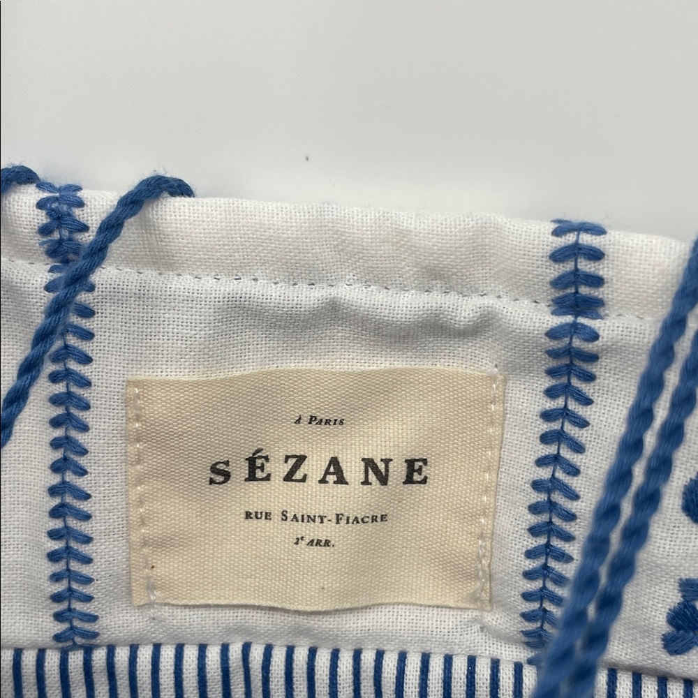 Sezane Mini Tote Bag in Ecru and Blue A15 - Picture 3 of 9